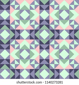 Abstract seamless pattern with geometric elements - triangles and squares. Colorful mosaic, parquet,  patchwork.