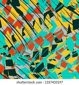 Abstract seamless pattern with geometric elements for design, textiles.
