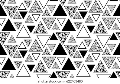Abstract seamless pattern with geometric elements, triangles. Vector Hand-drawn illustration.