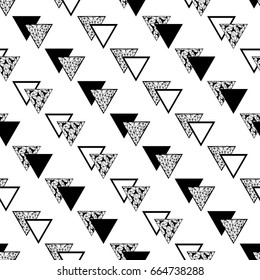 Abstract seamless pattern with geometric elements, triangles. Vector Hand-drawn illustration.