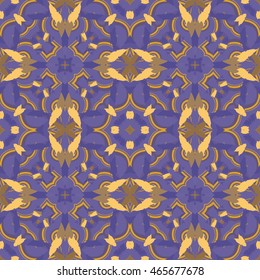 Abstract seamless pattern with geometric and floral ornaments, ethnic style. Tile repeat.