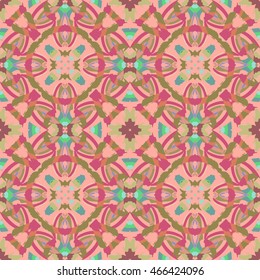 Abstract seamless pattern with geometric and floral ornaments, vintage, boho style. Tile repeat.