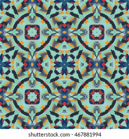 Abstract seamless pattern with geometric and floral ornaments, tribal, ethnic,  boho style. Tile repeat.