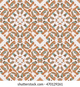 Abstract seamless pattern with geometric and floral ornaments, tribal, boho style. Tile repeat.