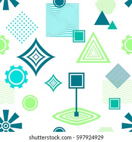Abstract seamless pattern from geometric form in  blue green on White