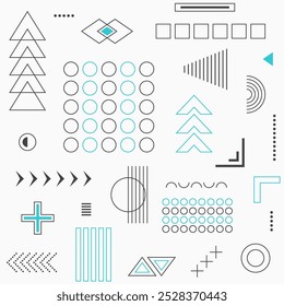 Abstract seamless pattern with geometric graphic elements. Abstract outline geometric shapes composition. Modern abstract design. Vector color illustration. Vector geometric shapes collection.
