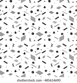 Abstract seamless pattern. Geometric isometry. Simple shapes. Black colors. Trendy ornament. Dot decoration. Vector illustration.