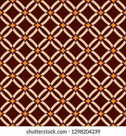 Abstract seamless pattern. Geometric lattice. Ethnic ornament. Diamond shapes. Brown, beige, yellow colors. Vector color background. Design for background, wallpaper, wrapping, fabric, textile.