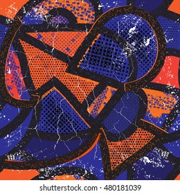 abstract seamless pattern with geometric lines and grunge bright elements for  textile. Moder creative wallpaper. pattern for boy,  graffiti