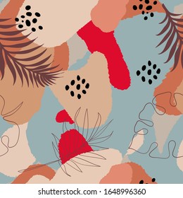 Abstract seamless pattern with geometric modern shapes, forms and floral elements in vector. Hand drawn texture. Abstract color pattern textured doodle background for design and packages product