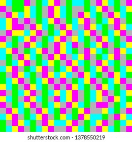 Abstract seamless pattern. Geometric pattern, multicolored neon squares. Interference, noise, glitch