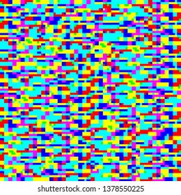 Abstract seamless pattern. Geometric pattern, multicolored neon squares. Interference, noise, glitch