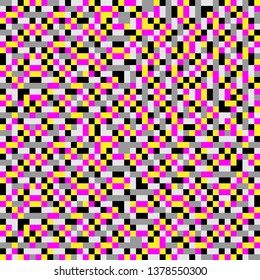 Abstract seamless pattern. Geometric pattern, multicolored neon squares. Interference, noise, glitch