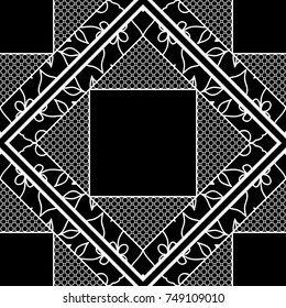 Abstract seamless pattern. Geometric ornament with frame. Line art, lace background.