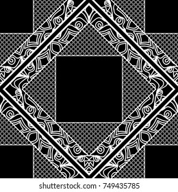 Abstract seamless pattern. Geometric ornament with frame. Line art, lace background.