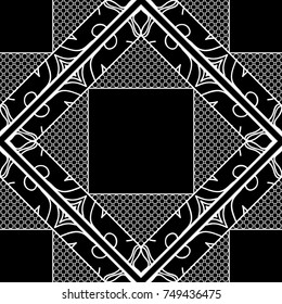 Abstract seamless pattern. Geometric ornament with frame. Line art, lace background.
