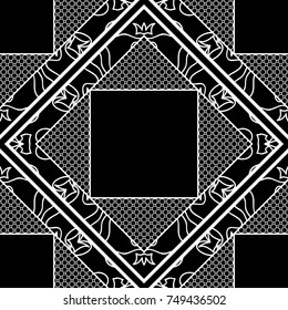 Abstract seamless pattern. Geometric ornament with frame. Line art, lace background.