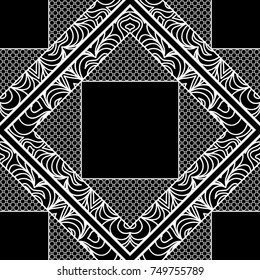 Abstract seamless pattern. Geometric ornament with frame. Line art, lace background.