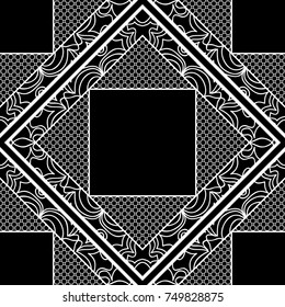 Abstract seamless pattern. Geometric ornament with frame. Line art, lace background.