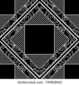 Abstract seamless pattern. Geometric ornament with frame. Line art, lace background.