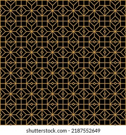 Abstract seamless pattern. Geometric patron. New year ornament. Black and gold background. Vector illustration.