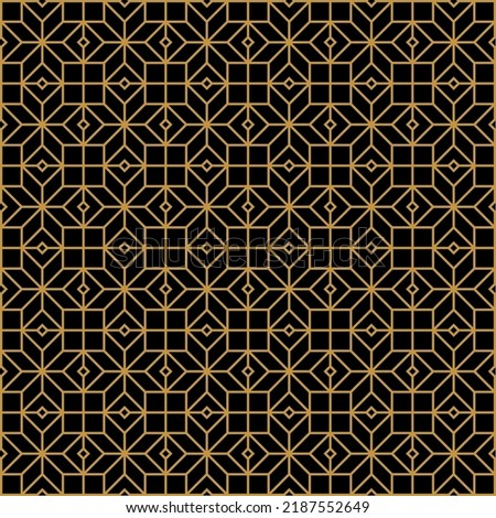 Abstract seamless pattern. Geometric patron. New year ornament. Black and gold background. Vector illustration.