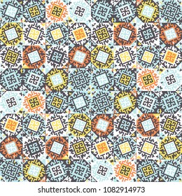 Abstract seamless pattern of geometric shapes. Ethnic motives.