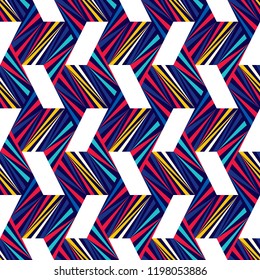 Abstract seamless pattern of geometric shapes. Optical illusion of movement of forms.