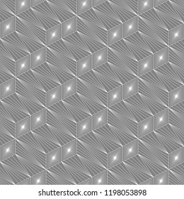 Abstract seamless pattern of geometric shapes. Optical illusion of movement of forms.