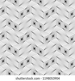 Abstract seamless pattern of geometric shapes. Optical illusion of movement of forms.