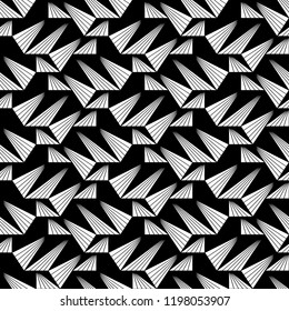 Abstract seamless pattern of geometric shapes. Optical illusion of movement of forms.