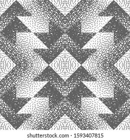 Abstract seamless pattern of geometric shapes with texture. Optical illusion of the volume and depth of the image. Stock vector illustration.