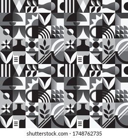 Abstract Seamless Pattern with Geometric Shapes and Home Decor Elements. Vector illustration