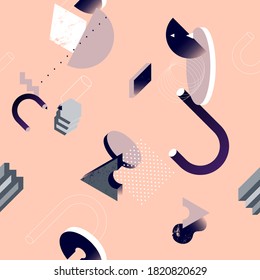 Abstract seamless pattern of geometric shapes. Isometric vector background