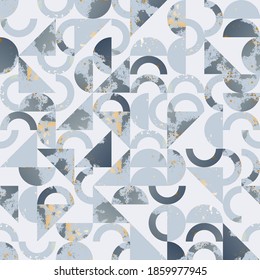 Abstract seamless pattern with geometric shapes. Loose texture with gold