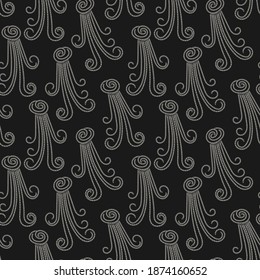 Abstract seamless pattern of geometric shapes in vector, gray ornament on a black background