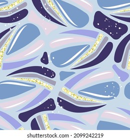 Abstract seamless pattern of geometric shapes, flowing lines in blue tones, pink and gold colors. sketch mosaic pattern of spots. Printing on wallpaper, covers, textiles, paper