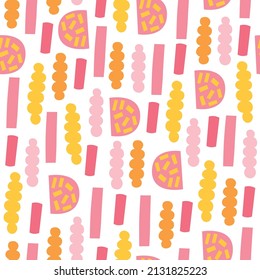 Resumen de un patrón sin fisuras con formas geométricas sobre fondo blanco. Perfecto para tarjetas de felicitación primavera y verano, textiles, textura. Estilo escandinavo