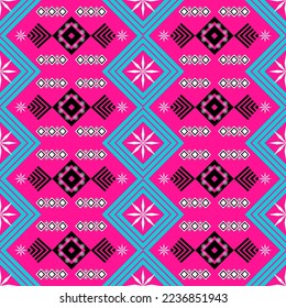 Abstract seamless pattern of geometric shapes and elements. Colorful trendy seamless pattern.