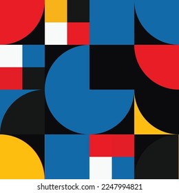 Abstract seamless pattern with geometric shapes. Vintage background with squares and circles in bright colours