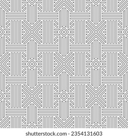 Abstract seamless pattern with geometric shapes. Modern embroidery background. Monochrome mosaic. Digital paper, web-design, textile press, wallpaper. Vector graphic.