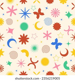 Abstract seamless pattern with geometric shapes in trendy brutalism style.Minimal brutalist background. Vector illustration