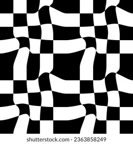 Abstract seamless pattern with geometric shapes. Vector illustration. Futuristic black and white background with distortions and bulges.
