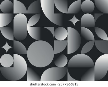 Abstract seamless pattern of geometric shapes. Monochrome vector background.