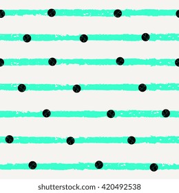 Abstract seamless pattern with geometric shapes in green and black on cream background.
