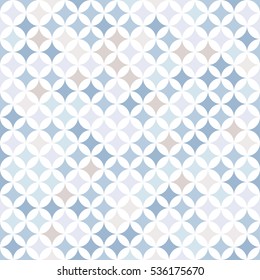 Abstract seamless pattern of geometric shapes. Stars and circles. Bright shades of blue.