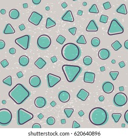 Abstract seamless pattern with geometric shapes and texture. Bright colors.