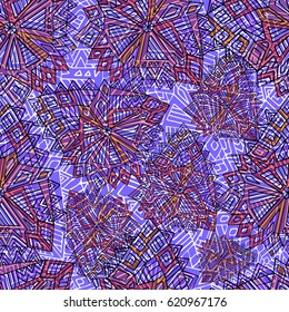 Abstract seamless pattern. Geometric shapes with triangles and stripes background.