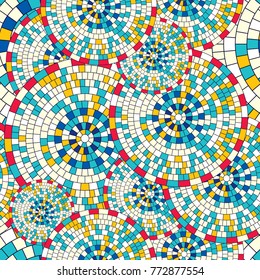 Abstract seamless pattern of geometric shapes. Circular mosaic.