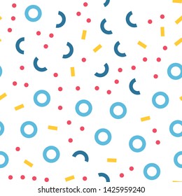 Abstract seamless pattern in geometric style. Texture made of circles dots and rectangles. Vintage style.